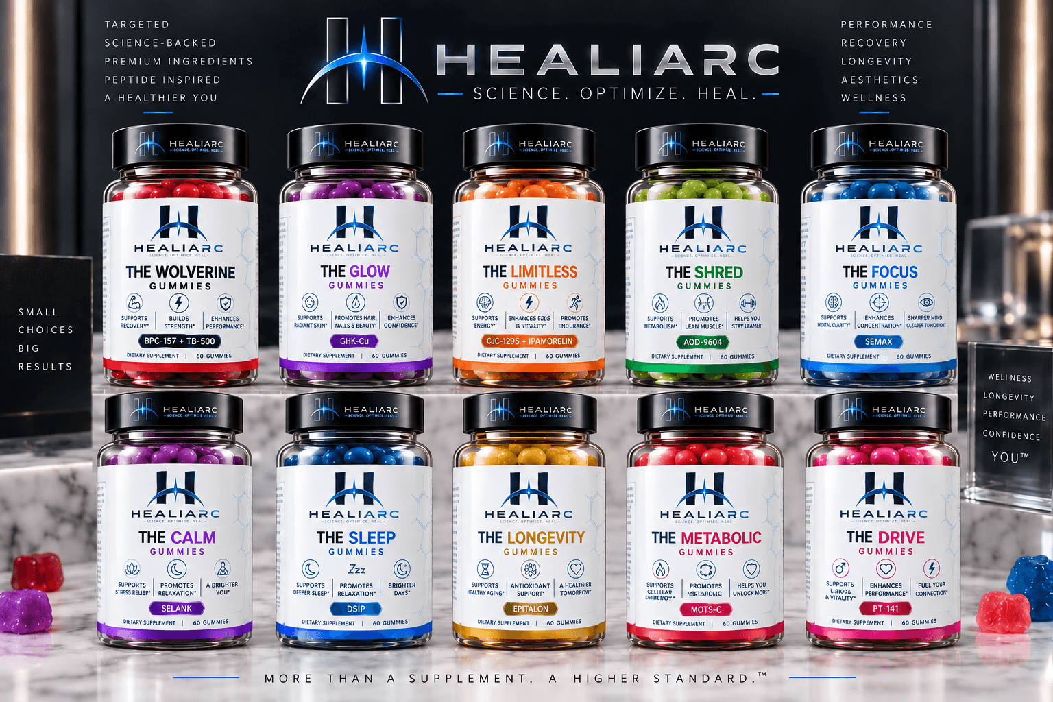 Healiarc supplement gummy lineup